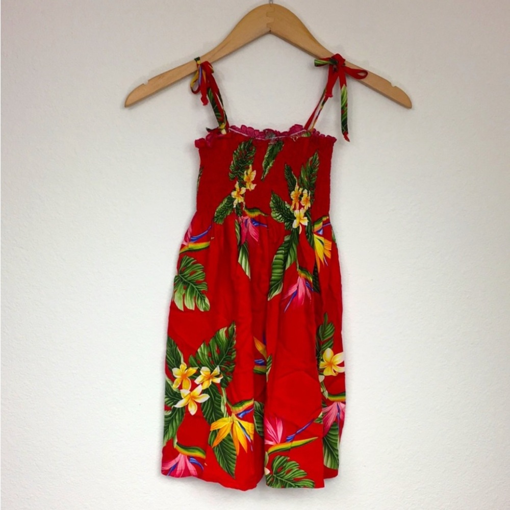 3/$25 RJC Girls Made In Hawaii Red Floral Smock Dress Size 7 Tropical Bohemian